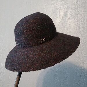 Vintage Rainbow Confetti Sun Brimmed Hat Betmar New York Navy Blue Black Woven